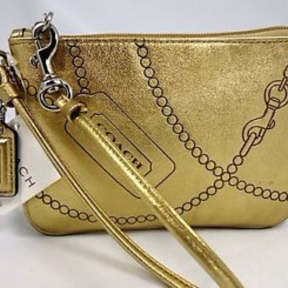 Coach Handbags - NWT Coach Wristlet Metallic Gold ID Pouch Clutch